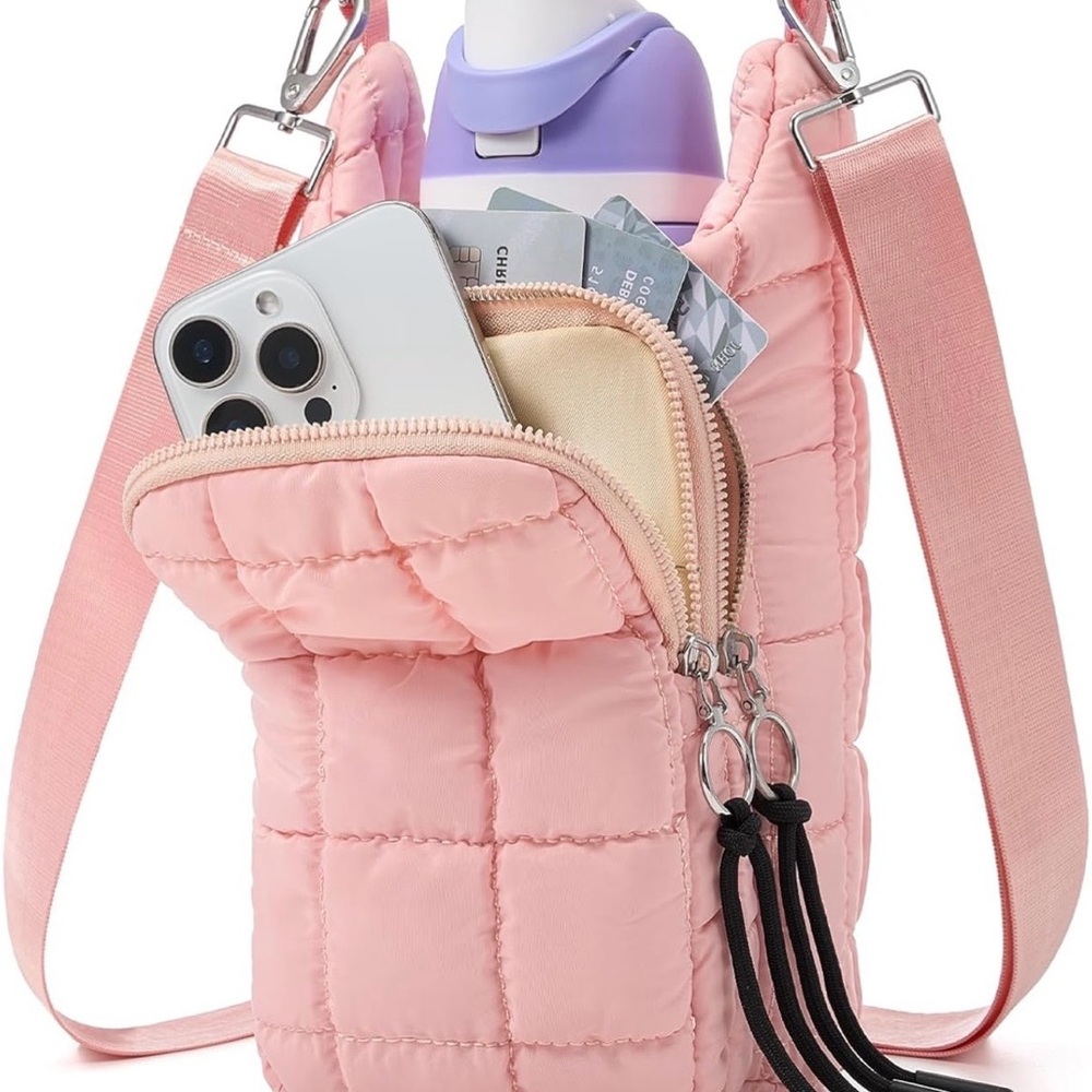 Amazon Pink Quilted Crossbody Phone Bag with Adjustable Strap